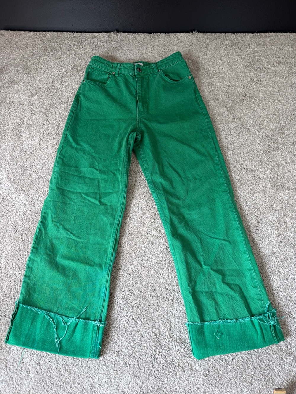 Zara Jeans Women’s Size 6 Green High Rise Wide Leg Frayed Hem